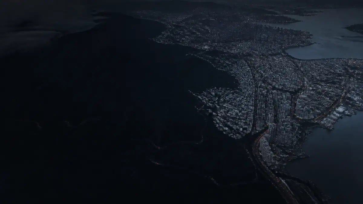 Aerial view of a Canadian city at night